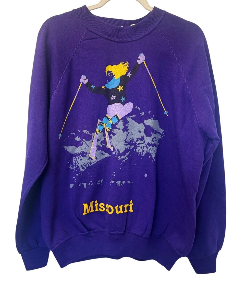 Vintage 1986 Bassett-Walker Missouri Ski Sweatshirt Purple Deadstock NWT XL - Picture 1 of 5